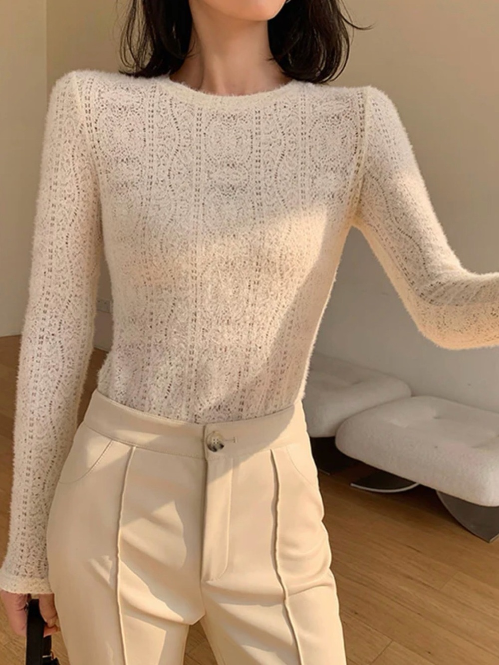 NWT Commense Cream Knit Long-Sleeve Tee XS